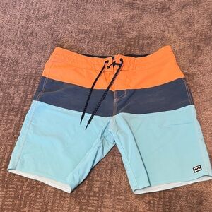 Men's Billabong Colorblock Swim Trunks in Orange, Navy & Light Blue